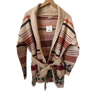 Nekane Cozy Southwestern Boho Open Front Belted Cardigan Sweater Med/Large NWT